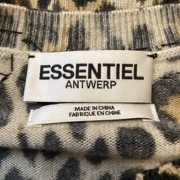 Essential Antwerp Wool Cashmere Leopard Beaded Neckline Sweater S - Picture 10 of 12